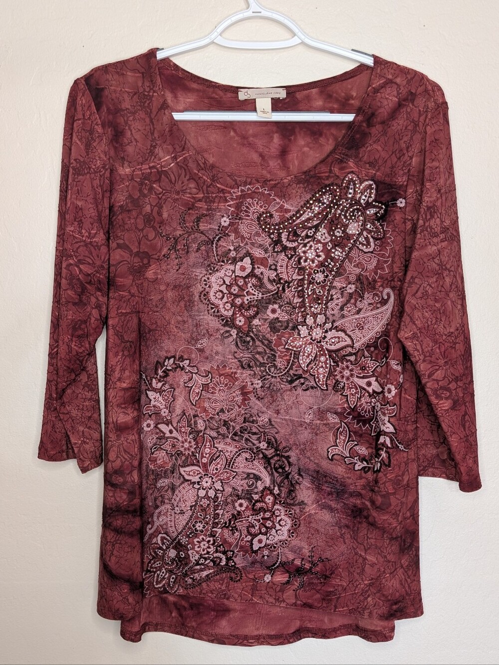 SD Collection Long-Sleeve Paisley Floral Top - Rosewood